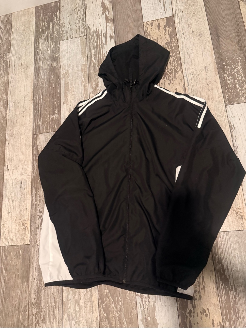 adidas Black Hooded Windbreaker with White Accents